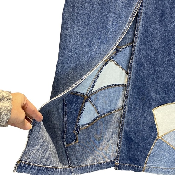 TOMMY JEANS Y2K Star Patch Denim Maxi Skirt Sz 25 - Vintage Patchwork Streetwear - Picture 10 of 14